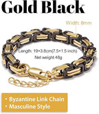 QianSiLi Men's Byzantine Chain Bracelet | 316L Stainless Steel Chunky Link Bracelet in Silver, Gold & Black | Gift Ready for Men & Boys