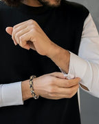 QianSiLi Men's Byzantine Chain Bracelet | 316L Stainless Steel Chunky Link Bracelet in Silver, Gold & Black | Gift Ready for Men & Boys