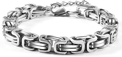 QianSiLi Men's Byzantine Chain Bracelet | 316L Stainless Steel Chunky Link Bracelet in Silver, Gold & Black | Gift Ready for Men & Boys
