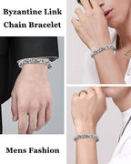 QianSiLi Men's Byzantine Chain Bracelet | 316L Stainless Steel Chunky Link Bracelet in Silver, Gold & Black | Gift Ready for Men & Boys