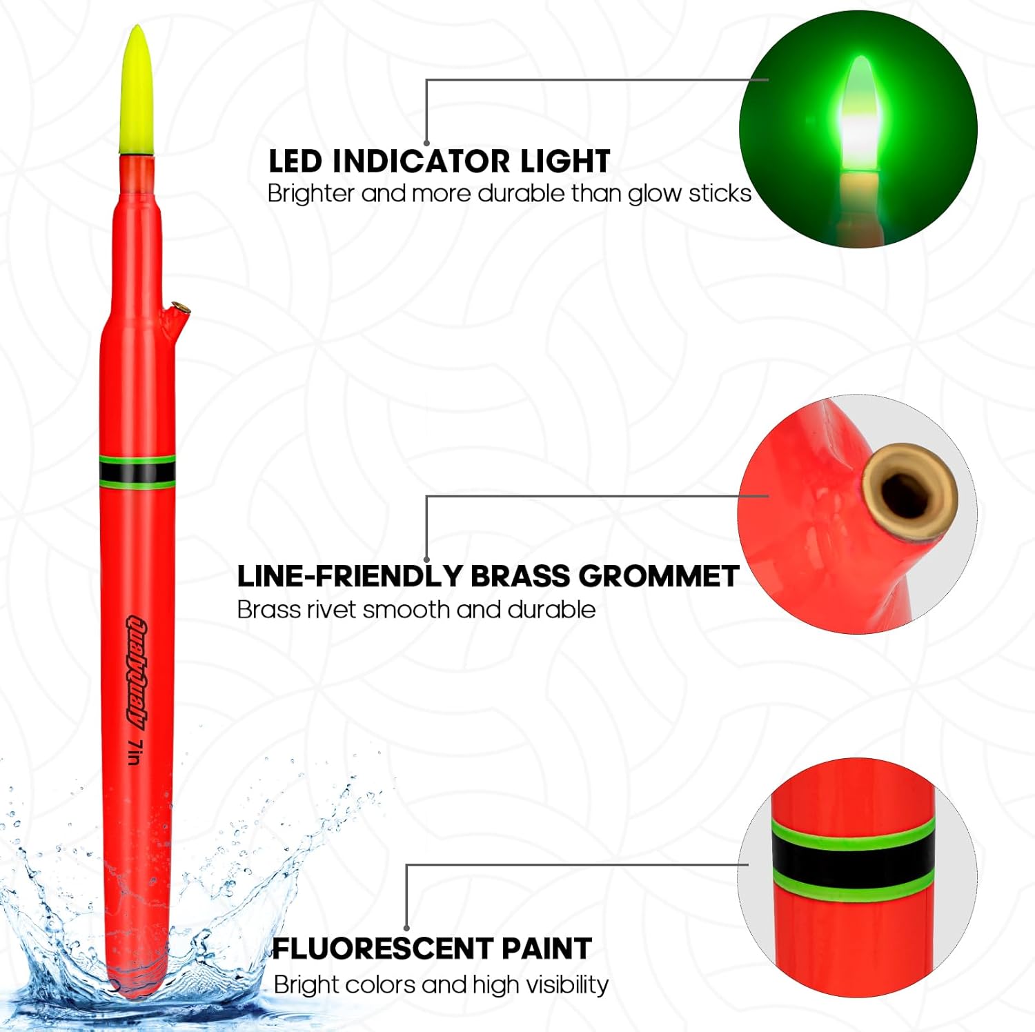 QualyQualy 3-piece LED fishing floats set with high-visibility balsa wood waggler floats for carp, catfish, and bass fishing.