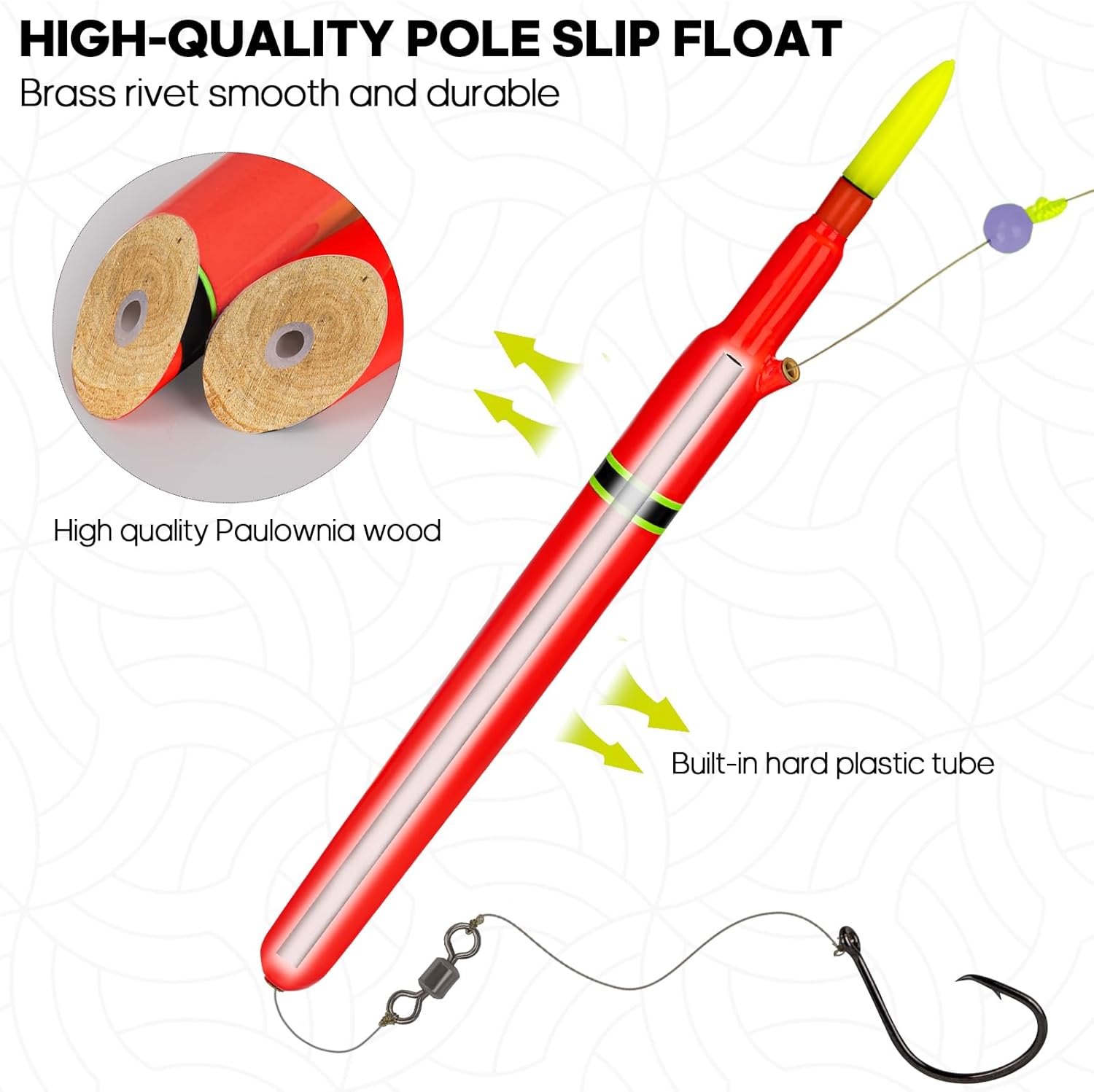 QualyQualy 3-piece LED fishing floats set with high-vis balsa wood waggler floats and brass grommets for carp, catfish, and bass fishing