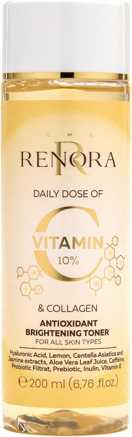 RENORA 10% Vitamin C & Collagen Brightening Toner | Antioxidant, Hyaluronic Acid & Probiotics | Reduces Blemishes & Scars | 200ml - Zeta Store