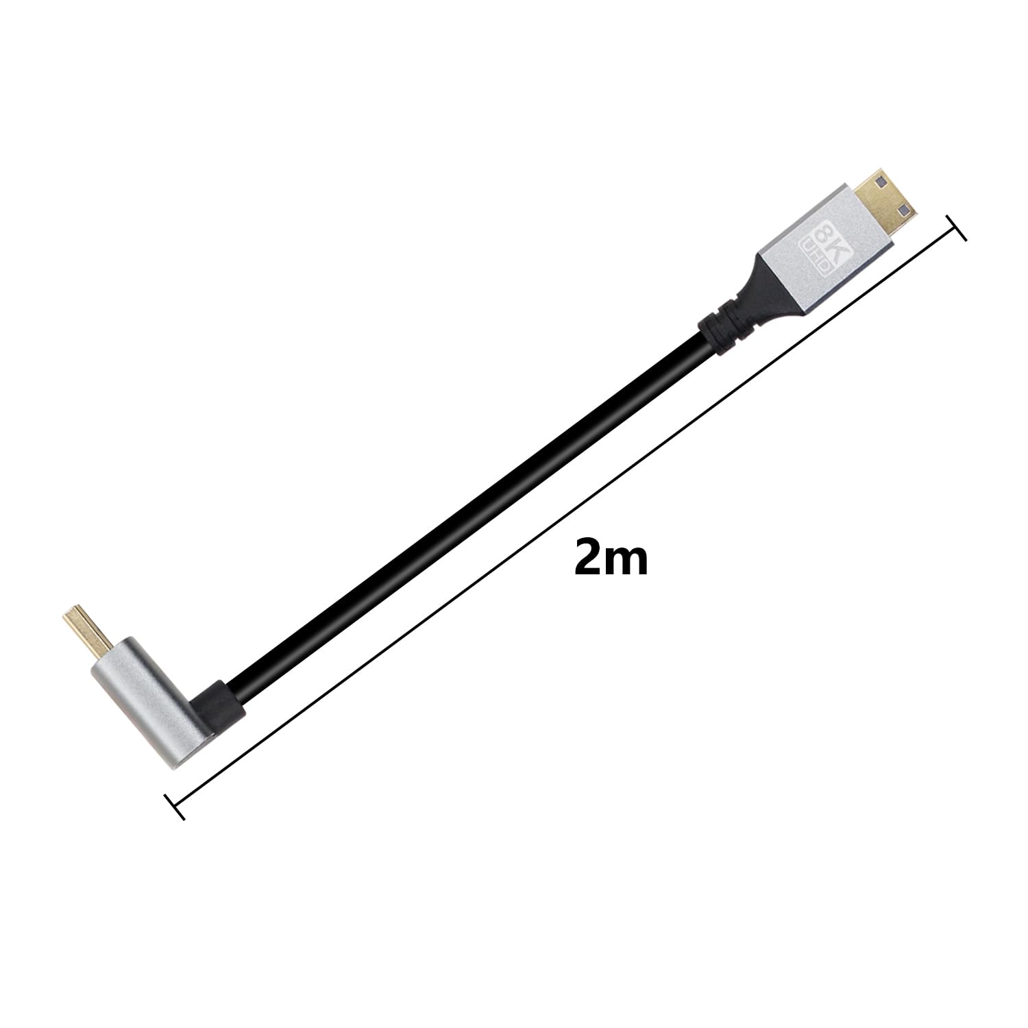 RIIEYOCA 8K Mini HDTV to 90° down angle HDMI cable with gold-plated connectors, supports 8K@60Hz, 48Gbps data transfer.