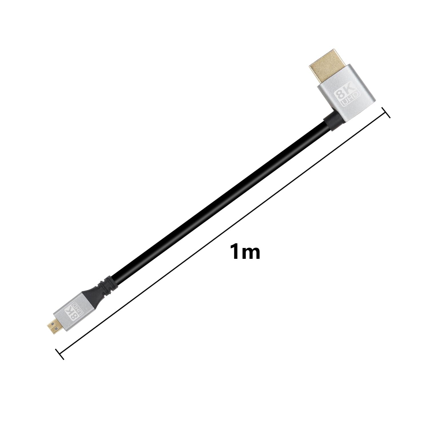 RIIEYOCA 8K Micro HDMI to HDMI 90° left angle cable, 1m, gold-plated, high-speed 48Gbps, supports 8K@60Hz and HDR.