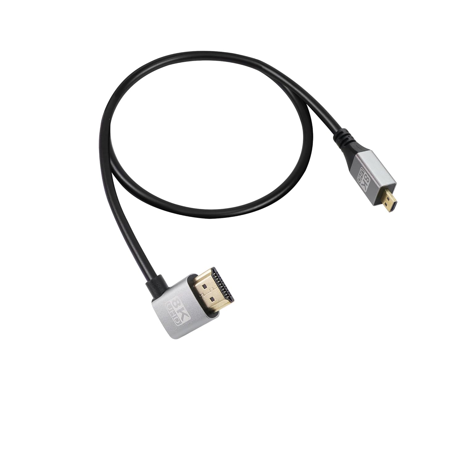 RIIEYOCA 8K Micro HDMI to HDMI 90° left angle cable, gold-plated, 48Gbps, 8K@60Hz, HDR, 1 meter for high-speed UHD connection