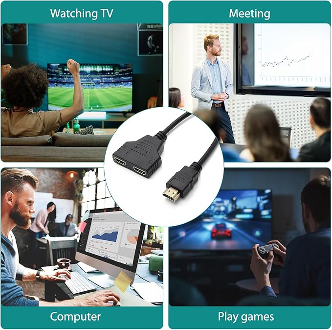 HDMI Cable Splitter - 1 in 2 Out HDMI Splitter, Male to Dual Female, 1 to 2 Way Distributor for LCD, LED, TV, DVD and More, Plug and Play - Zeta Store