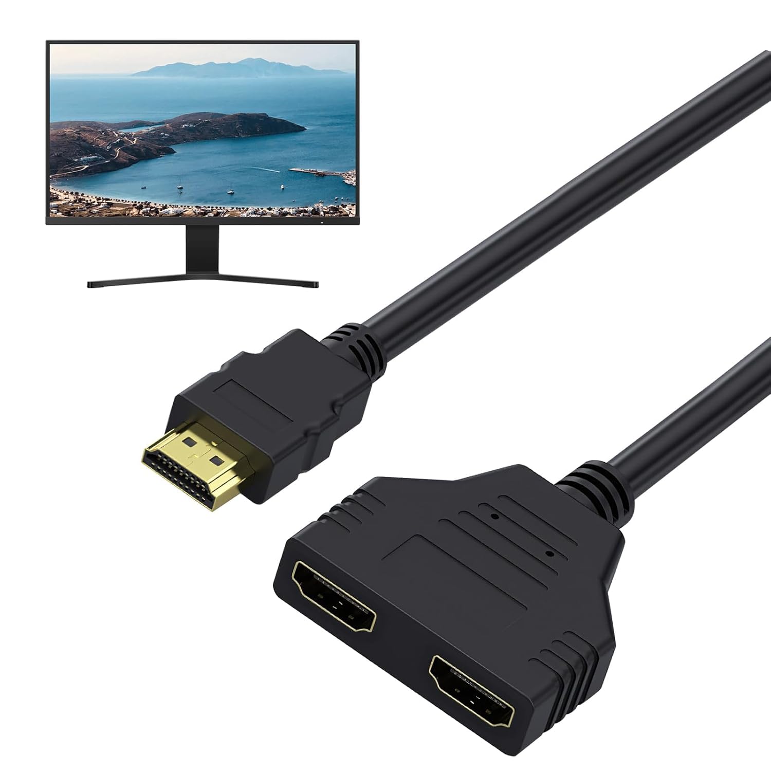 HDMI Cable Splitter - 1 in 2 Out HDMI Splitter, Male to Dual Female, 1 to 2 Way Distributor for LCD, LED, TV, DVD and More, Plug and Play - Zeta Store