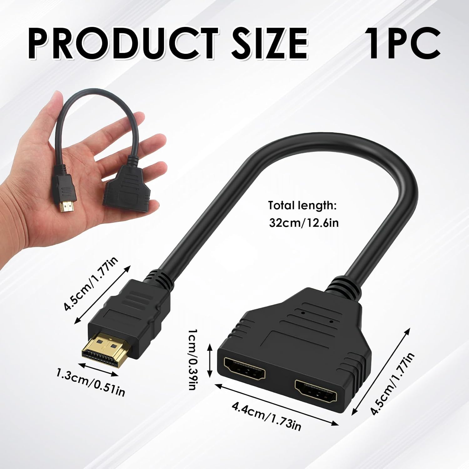 HDMI Cable Splitter - 1 in 2 Out HDMI Splitter, Male to Dual Female, 1 to 2 Way Distributor for LCD, LED, TV, DVD and More, Plug and Play - Zeta Store