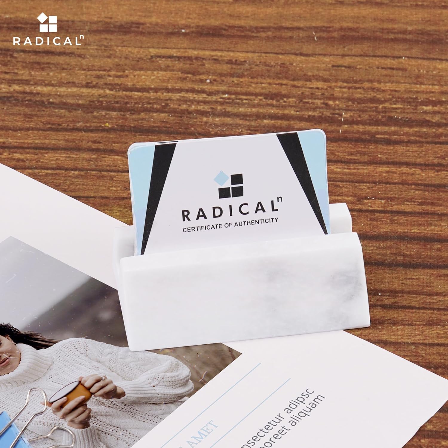 RADICALn White Marble Business Card Holder | Handmade Premium Desk Organizer for Credit Cards, Debit Cards & Gift Cards | Compact & Stylish Office Supply (Holds 20+ Cards) - Zeta Store