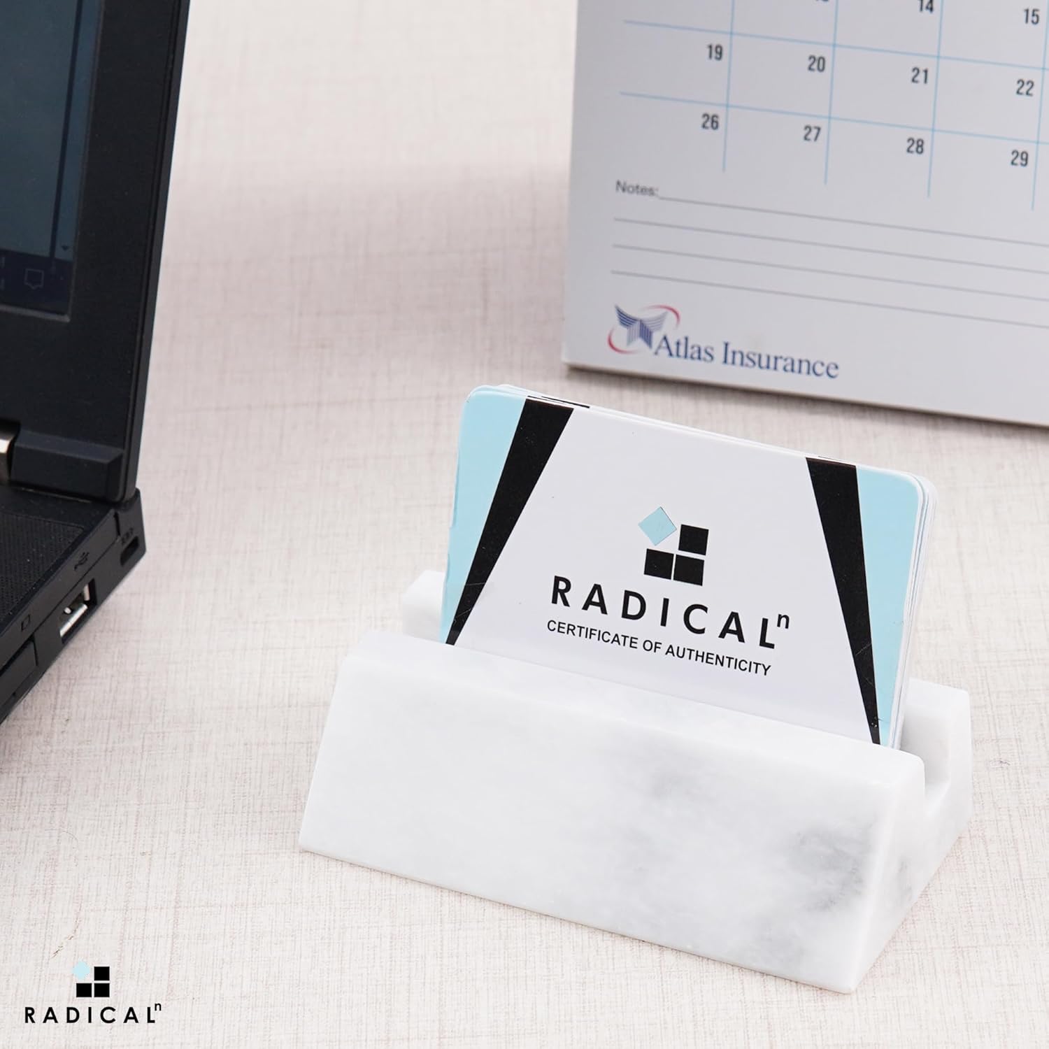 RADICALn White Marble Business Card Holder | Handmade Premium Desk Organizer for Credit Cards, Debit Cards & Gift Cards | Compact & Stylish Office Supply (Holds 20+ Cards) - Zeta Store