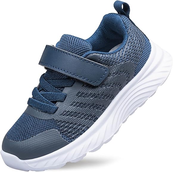 Raoendis Kids Trainers - Breathable Mesh Running Shoes | Lightweight Tennis Sneakers with Hook & Loop | Non-Slip School Shoes for Boys & Girls (Size EU 33, UK 1, USA 1.5)