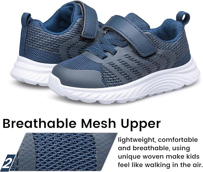 Raoendis Kids Trainers - Breathable Mesh Running Shoes | Lightweight Tennis Sneakers with Hook & Loop | Non-Slip School Shoes for Boys & Girls (Size EU 33, UK 1, USA 1.5)