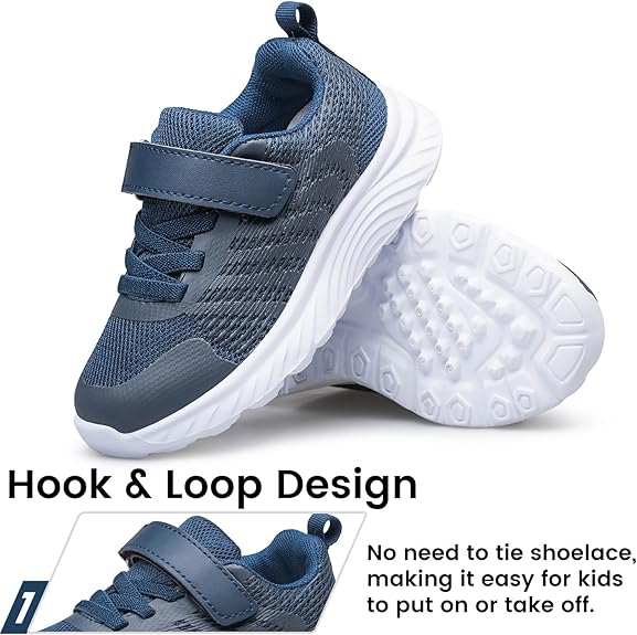 Raoendis Kids Trainers - Breathable Mesh Running Shoes | Lightweight Tennis Sneakers with Hook & Loop | Non-Slip School Shoes for Boys & Girls (Size EU 33, UK 1, USA 1.5)