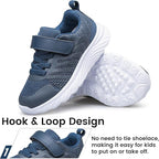 Raoendis Kids Trainers - Breathable Mesh Running Shoes | Lightweight Tennis Sneakers with Hook & Loop | Non-Slip School Shoes for Boys & Girls (Size EU 33, UK 1, USA 1.5)