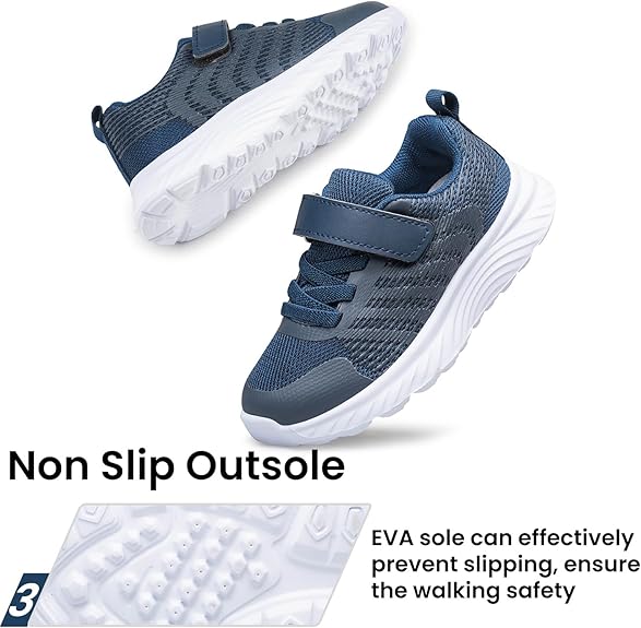 Raoendis Kids Trainers - Breathable Mesh Running Shoes | Lightweight Tennis Sneakers with Hook & Loop | Non-Slip School Shoes for Boys & Girls (Size EU 33, UK 1, USA 1.5)