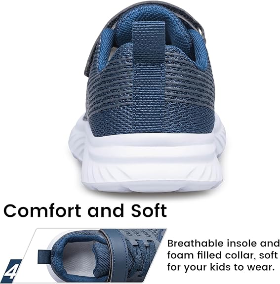 Raoendis Kids Trainers - Breathable Mesh Running Shoes | Lightweight Tennis Sneakers with Hook & Loop | Non-Slip School Shoes for Boys & Girls (Size EU 33, UK 1, USA 1.5)