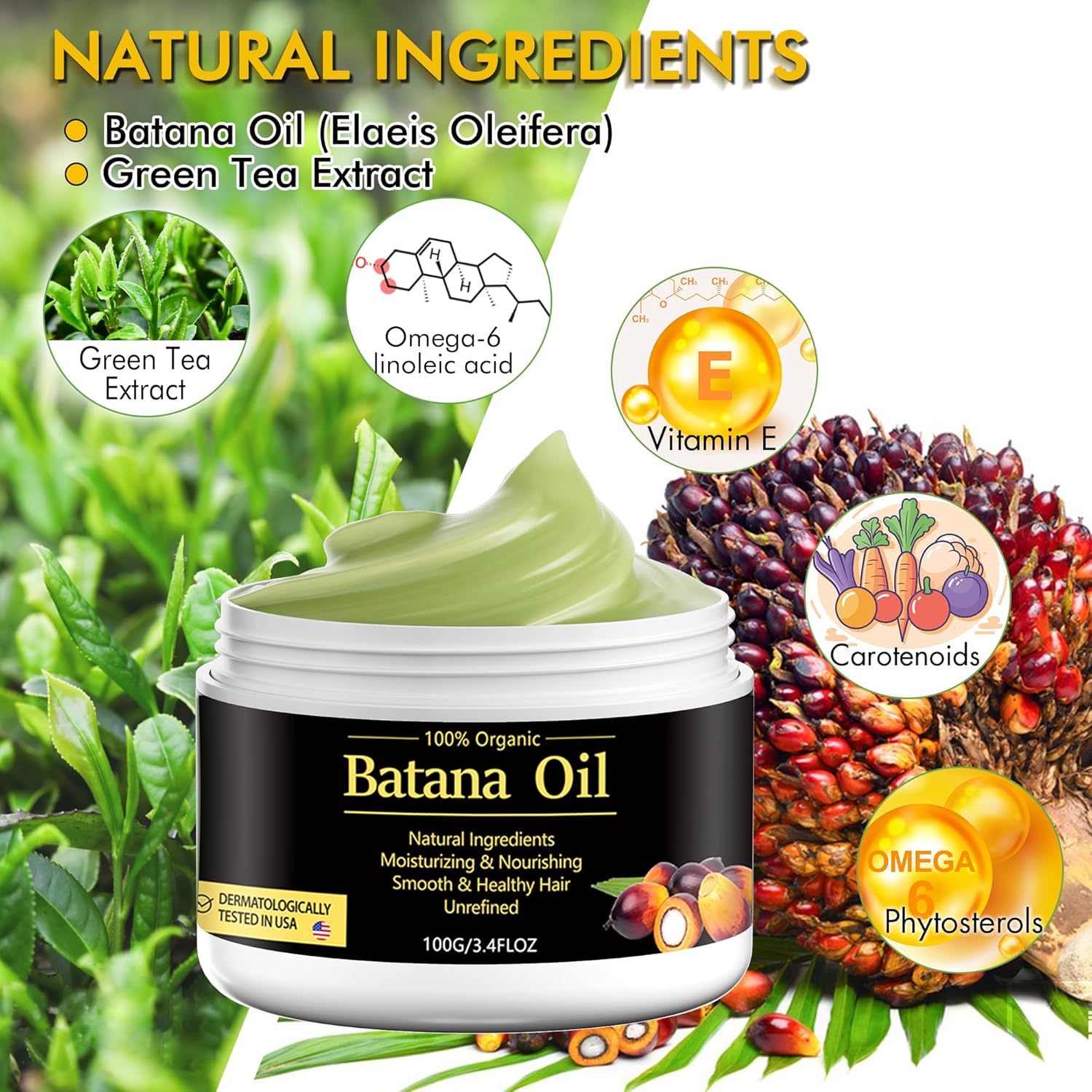 Raw Organic Batana Oil • 100% Pure &amp; Unrefined • Anti-Hair Loss • Promotes Growth • Thicker, Fuller Hair • 3.4 fl oz