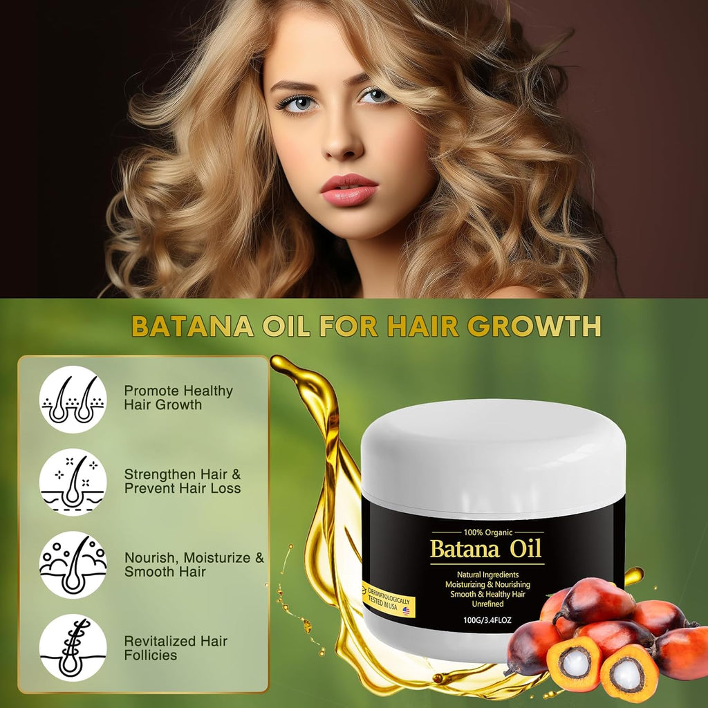 Raw Organic Batana Oil • 100% Pure &amp; Unrefined • Anti-Hair Loss • Promotes Growth • Thicker, Fuller Hair • 3.4 fl oz