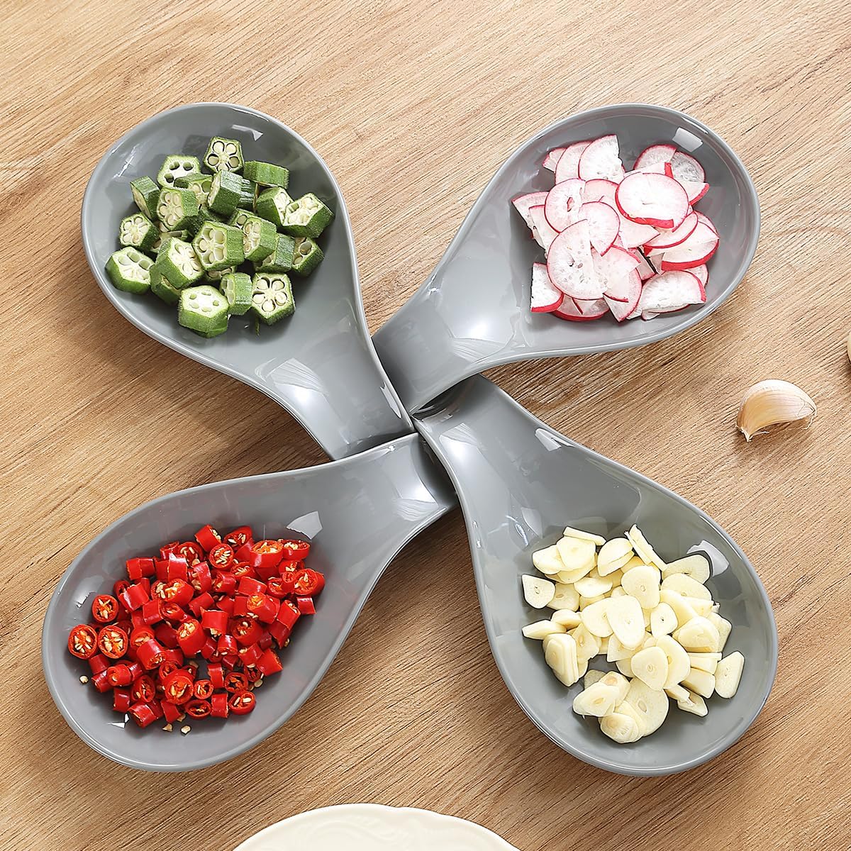 ReaNea 4-Piece Gray Spoon Rest Set | Stove Top Utensil Holder for Ladles & Spatulas | Stackable, Dishwasher Safe & Multi-Functional