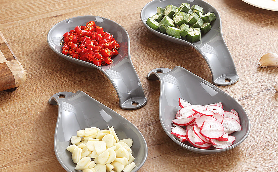 ReaNea 4-Piece Gray Spoon Rest Set | Stove Top Utensil Holder for Ladles & Spatulas | Stackable, Dishwasher Safe & Multi-Functional