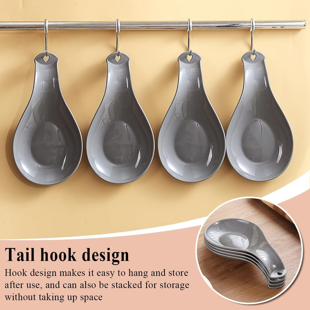 ReaNea 4-Piece Gray Spoon Rest Set | Stove Top Utensil Holder for Ladles & Spatulas | Stackable, Dishwasher Safe & Multi-Functional