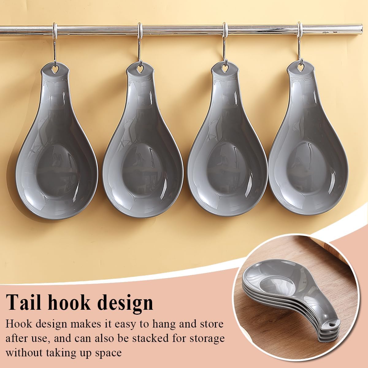 ReaNea 4-Piece Gray Spoon Rest Set | Stove Top Utensil Holder for Ladles & Spatulas | Stackable, Dishwasher Safe & Multi-Functional