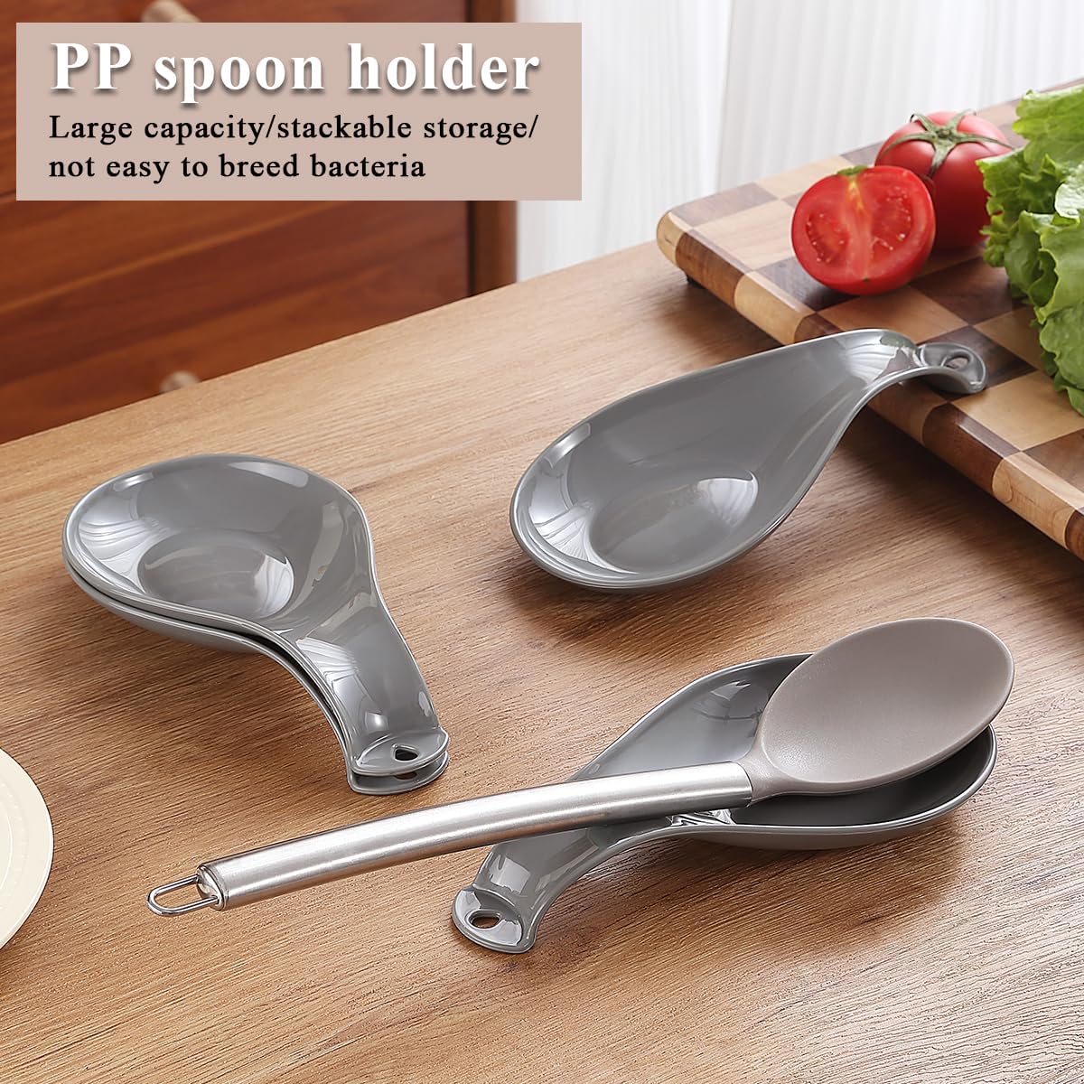 ReaNea 4-Piece Gray Spoon Rest Set | Stove Top Utensil Holder for Ladles & Spatulas | Stackable, Dishwasher Safe & Multi-Functional