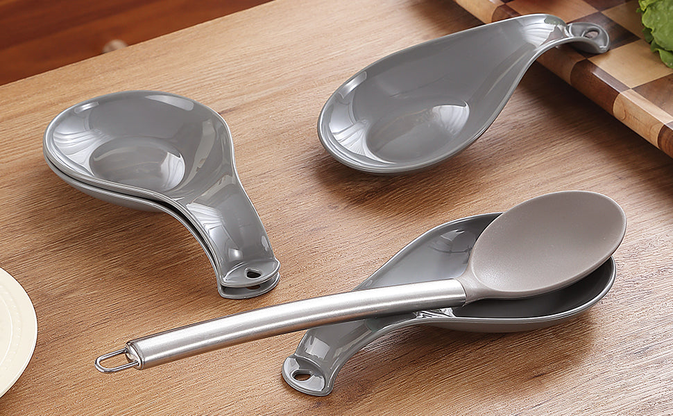 ReaNea 4-Piece Gray Spoon Rest Set | Stove Top Utensil Holder for Ladles & Spatulas | Stackable, Dishwasher Safe & Multi-Functional