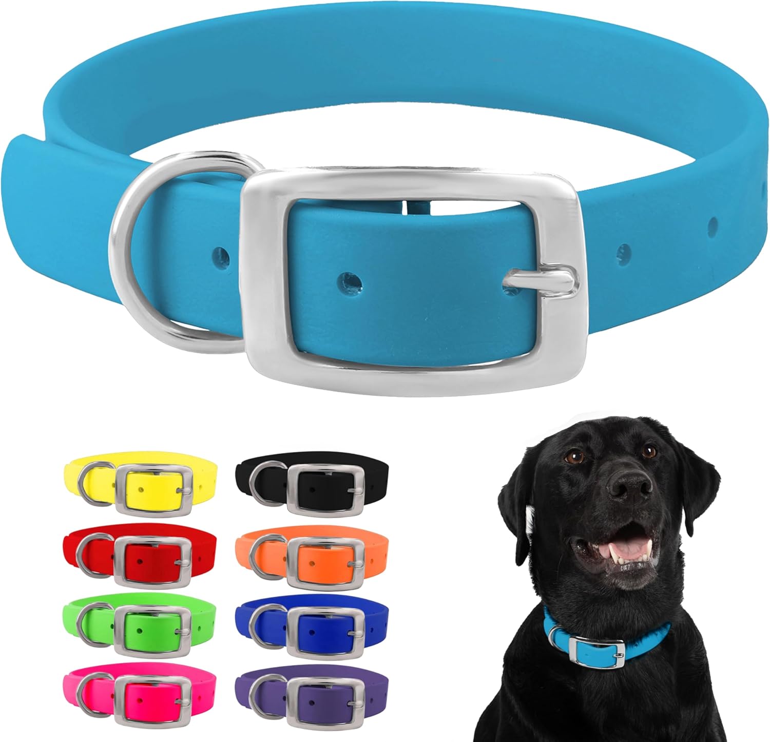 Regal Dog Light Blue Waterproof Dog Collar | Heavy-Duty Double Buckle | All-Weather Vinyl Coated - Zeta Store
