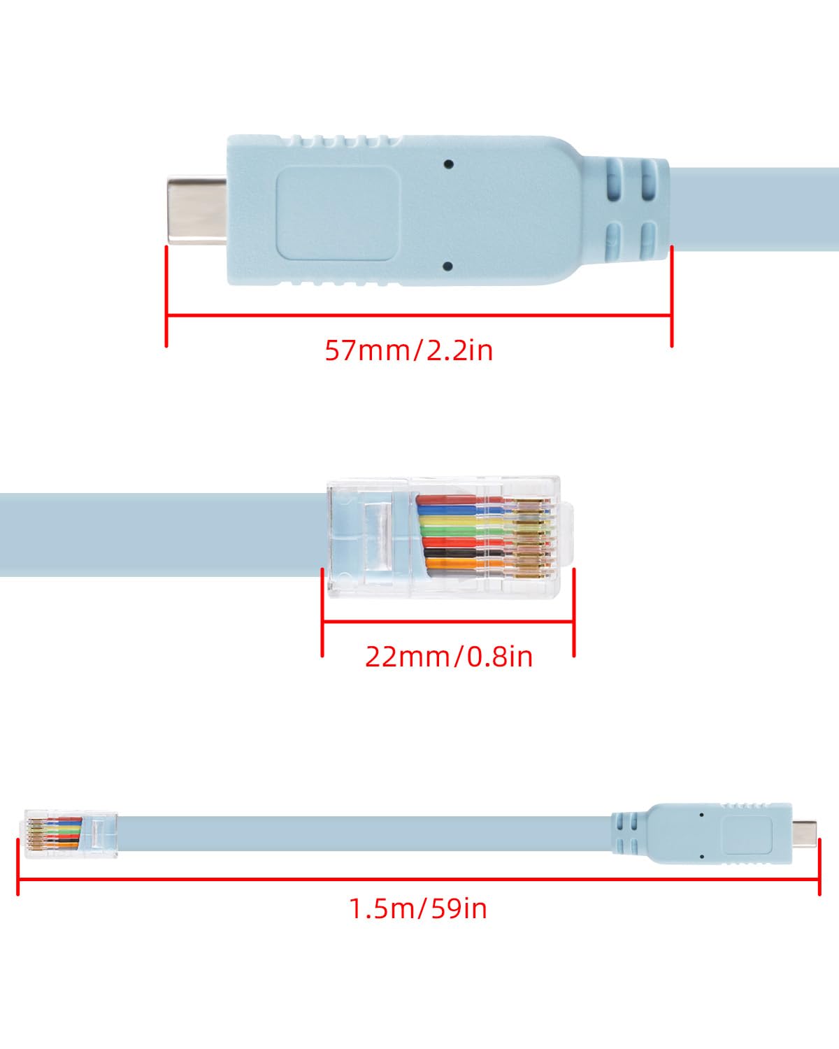 RIIEYOCA 1.5m USB C console cable with RJ45 for Cisco routers, switches, firewalls, and servers, featuring 8-core oxygen-free copper.