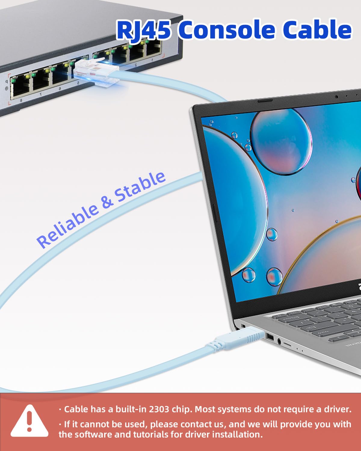 Riieyoca 1.5m USB C console cable with RJ45 for Cisco routers, switches, firewalls, and servers, featuring 8-core oxygen-free copper.