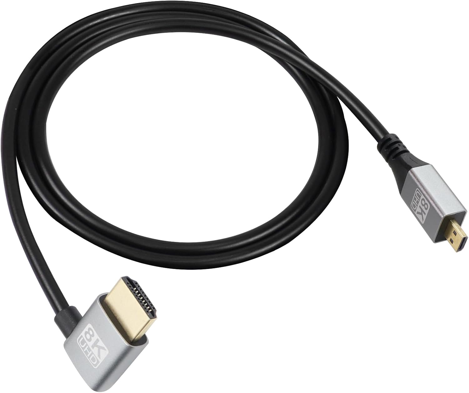 Riieyoca 8k Micro HDMI to HDMI cable with 90-degree angle, gold-plated connectors, 1m length, suitable for laptops and projectors