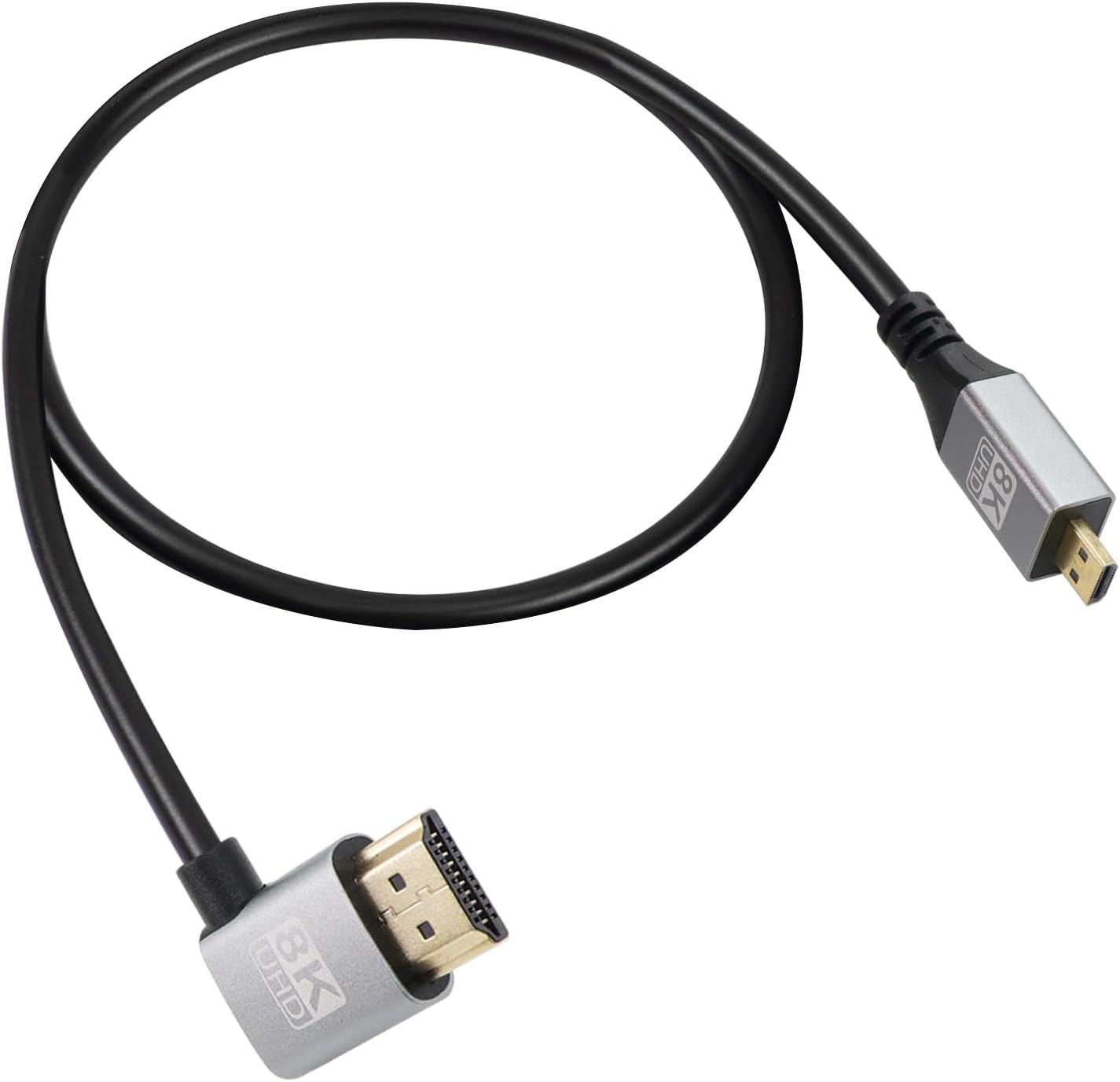 RIIEYOCA 8k Micro HDMI to HDMI cable, 1m, gold-plated, right-angle connector, suitable for laptops and projectors at 8k@60Hz