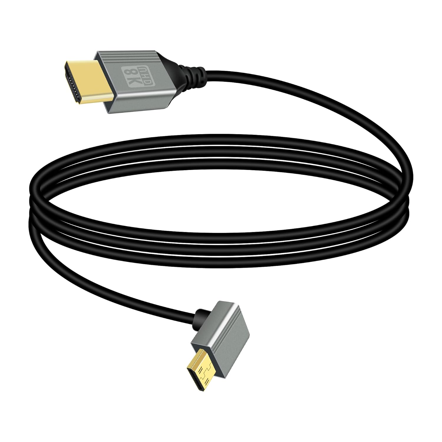 Riieyoca 8k Mini HDMI to HDMI adapter cable with 90° up/down angle, 48Gbps, HDR, 4K@120Hz for laptops and monitors