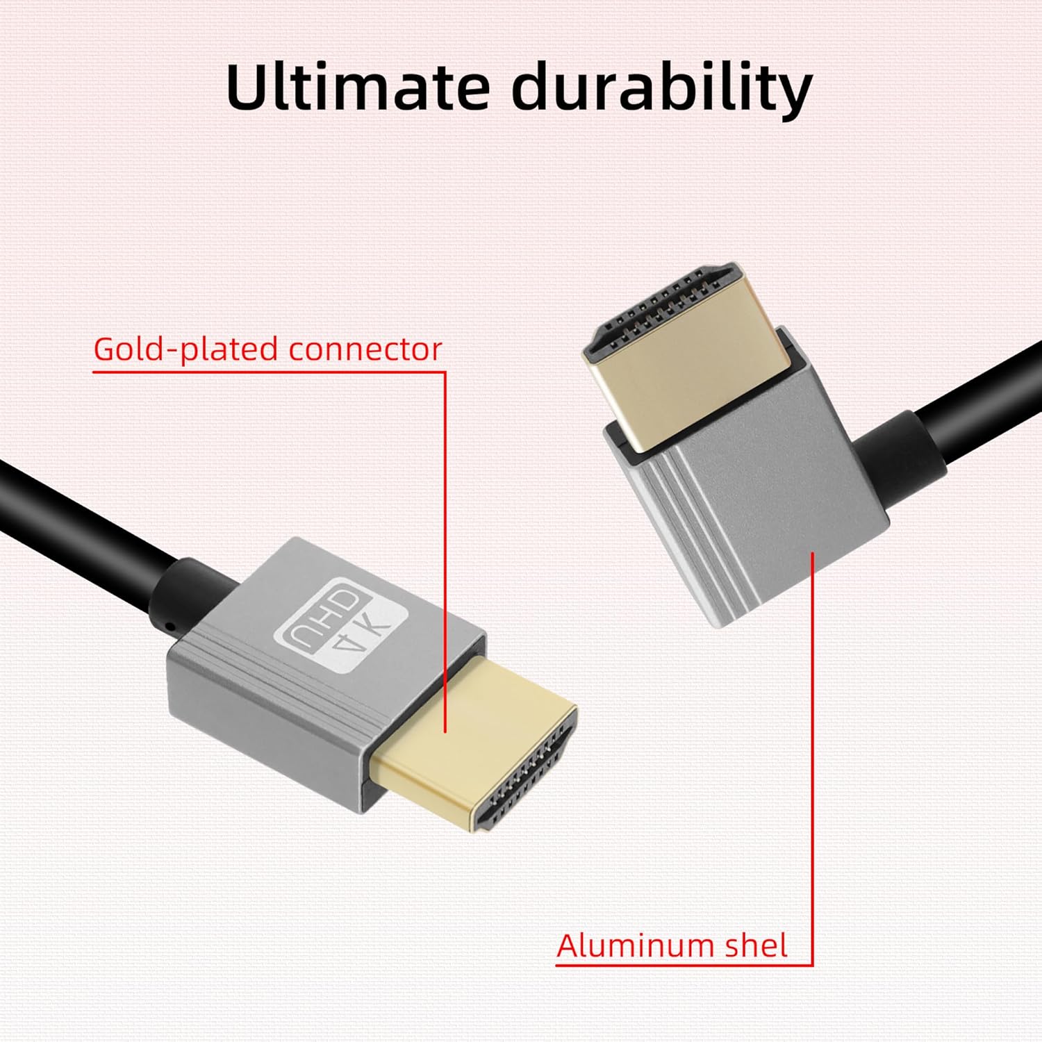 Riieyoca 90° UHD 4K HDMI male to male cable, 2.0 extender, gold-plated, stretchable to 1.5m, supports 4K@60Hz, HDR, 3D.