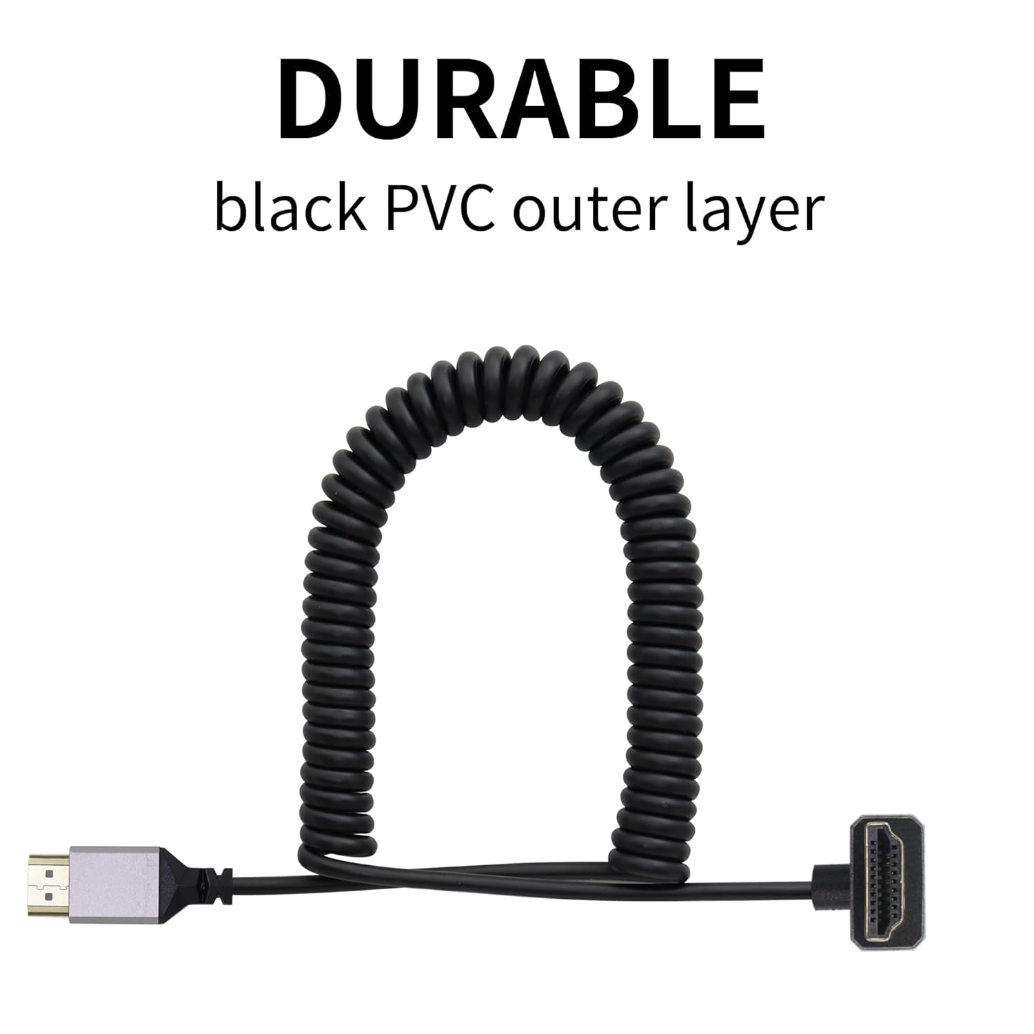 Riieyoca 90° Up Angle UHD 4K HDMI cable with gold connectors, coiled design, 18Gbps speed, suitable for TV, PC, gaming consoles