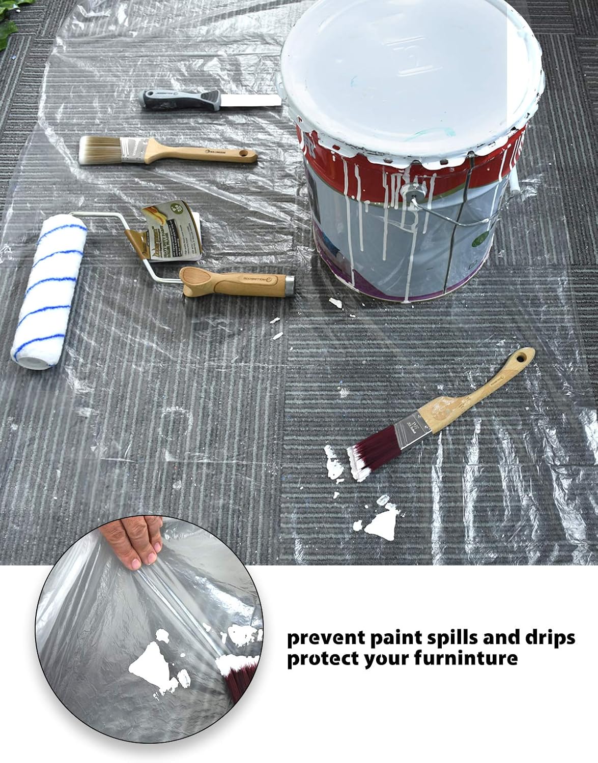 Rollingdog Washi Pre-taped Masking Film With Tape 1.5m X 30m - 15 Day Clean Removal Painter's Plastic Drop Film