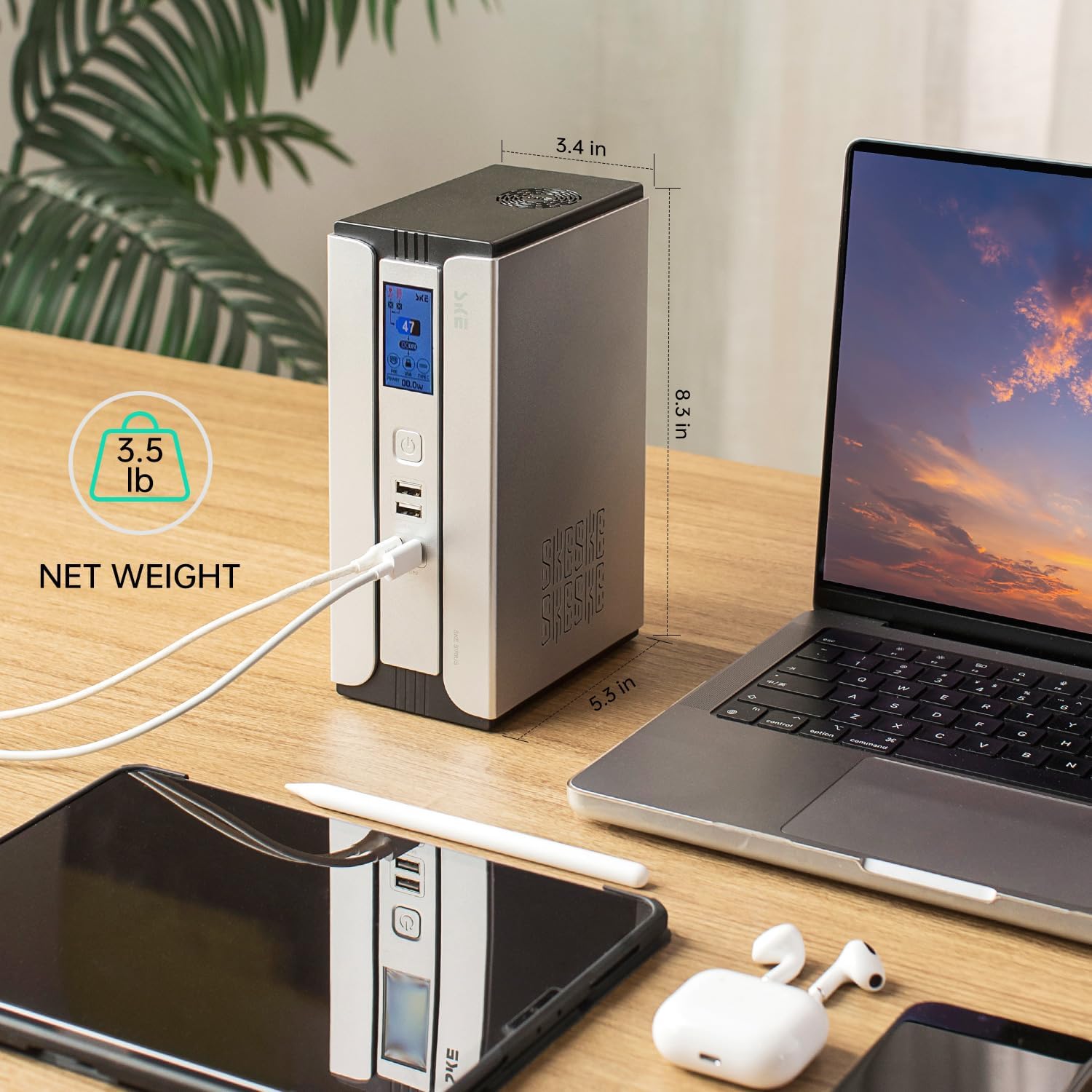 SKE Mini UPS 30000mAh WiFi router battery backup with surge protector, Type-C PD, DC output, for modem, CCTV, smart home devices