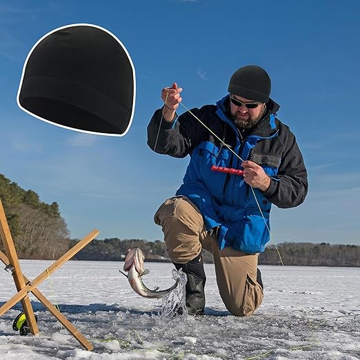 SKHAOVS Unisex 2-Pack Winter Thermal Beanies | Polar Fleece Windproof Running Hats for Men & Women. Black/Grey