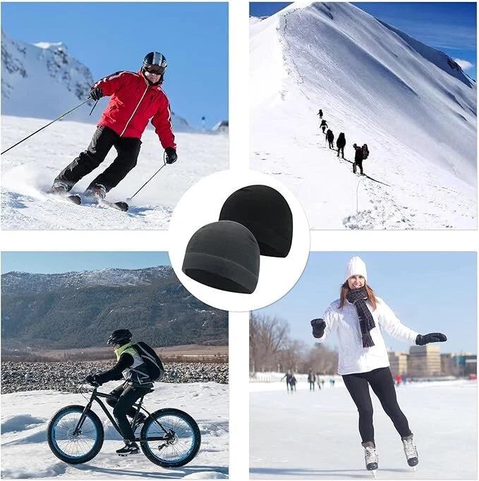 SKHAOVS Unisex 2-Pack Winter Thermal Beanies | Polar Fleece Windproof Running Hats for Men & Women. Black/Grey