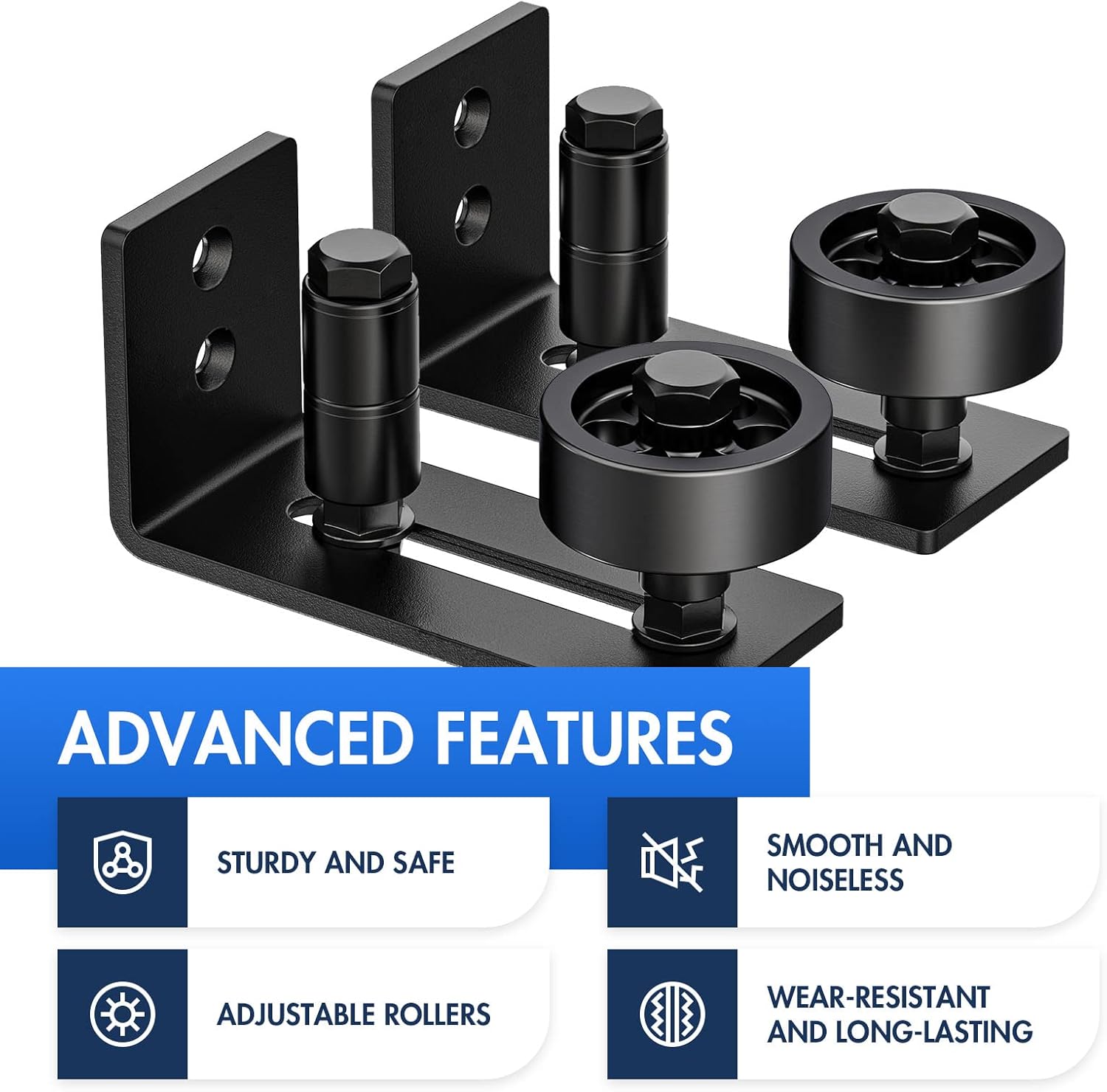 SKYSEN Adjustable Barn Door Floor Guide - 2pc Set w/ 8 DIY Options | Wall-Mounted Roller for Wood, Glass, Internal Sliding Doors | Quiet & Stable