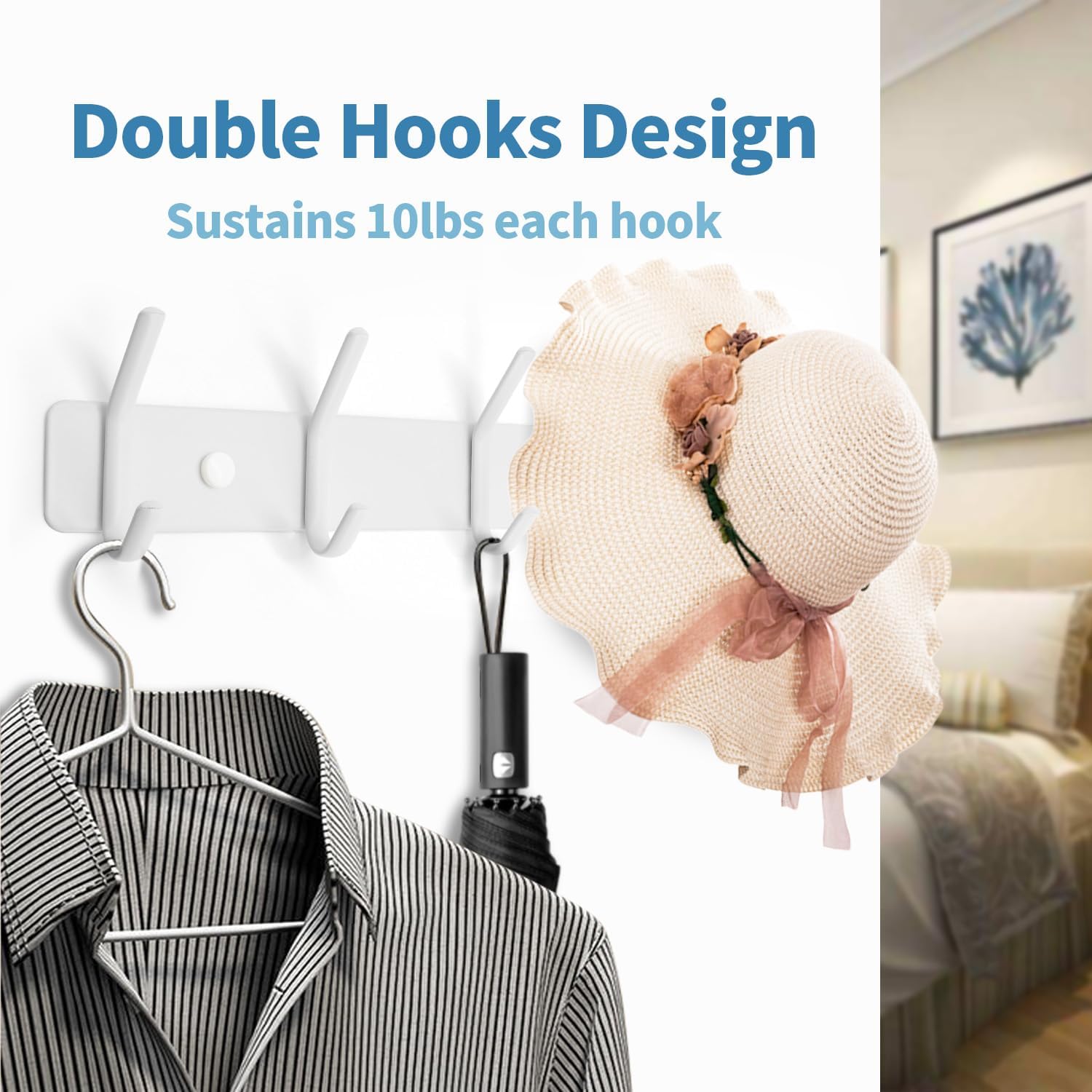 Stylish White Metal Coat Rack (6 Hooks) - Double Hook Design, Easy Wall Mount for Bathroom, Bedroom & Hallway - Zeta Store