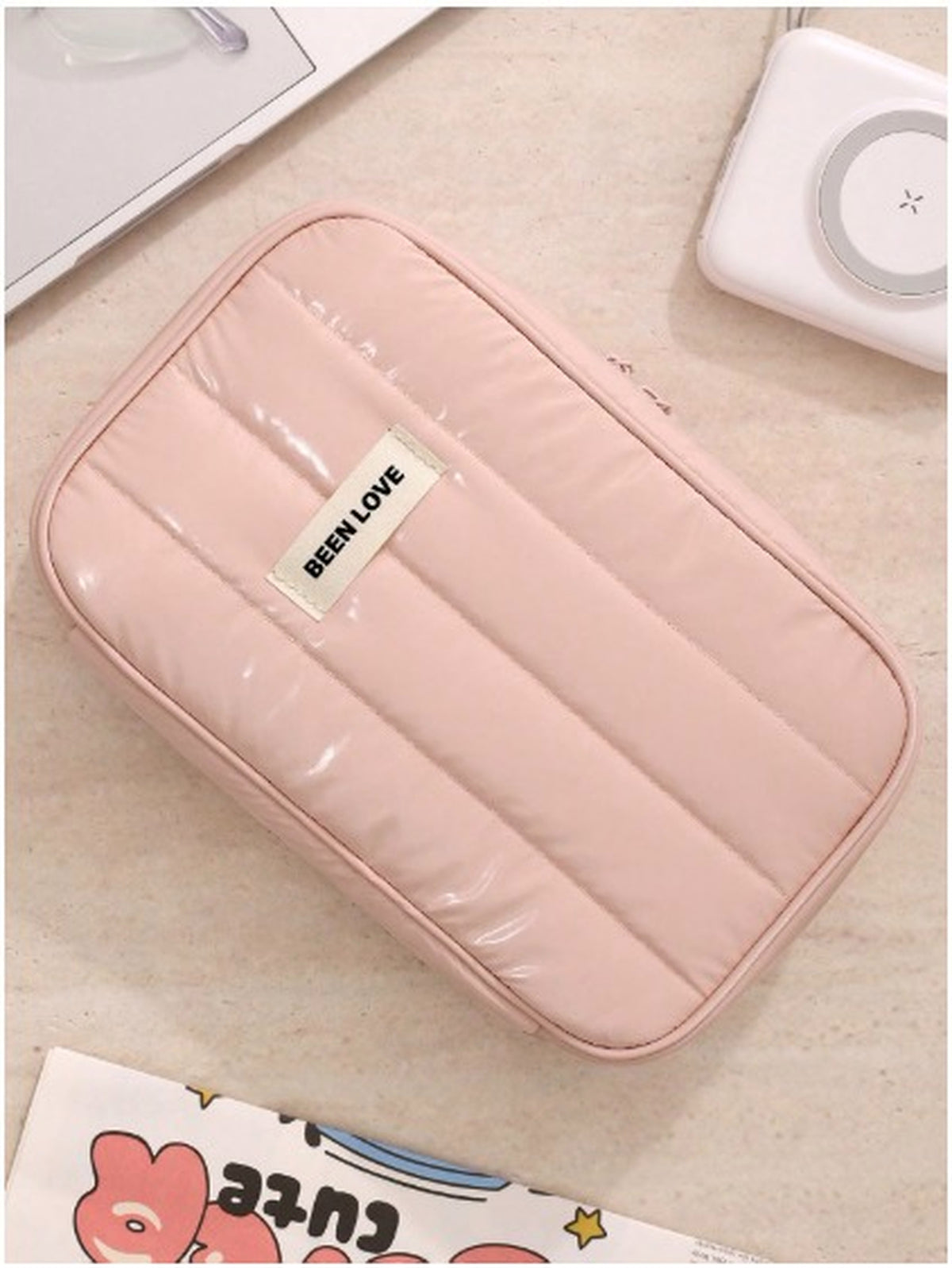Sahunfri Waterproof Travel Cable Organizer Bag - Pink Padded Electronic Accessories Bag for Charger, Power Bank, Cables & Phone