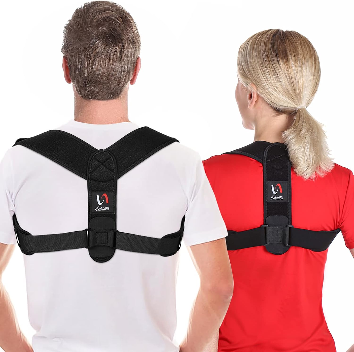 Schiara Posture Corrector for men and women, adjustable, discreet under clothes, designed to improve posture in 14 days.
