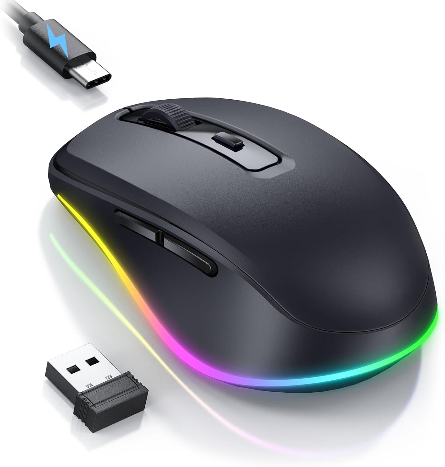 SEENDA RGB Wireless Mouse with Silent Jiggler | Rechargeable, 6-Key, Adjustable DPI, Plug & Play