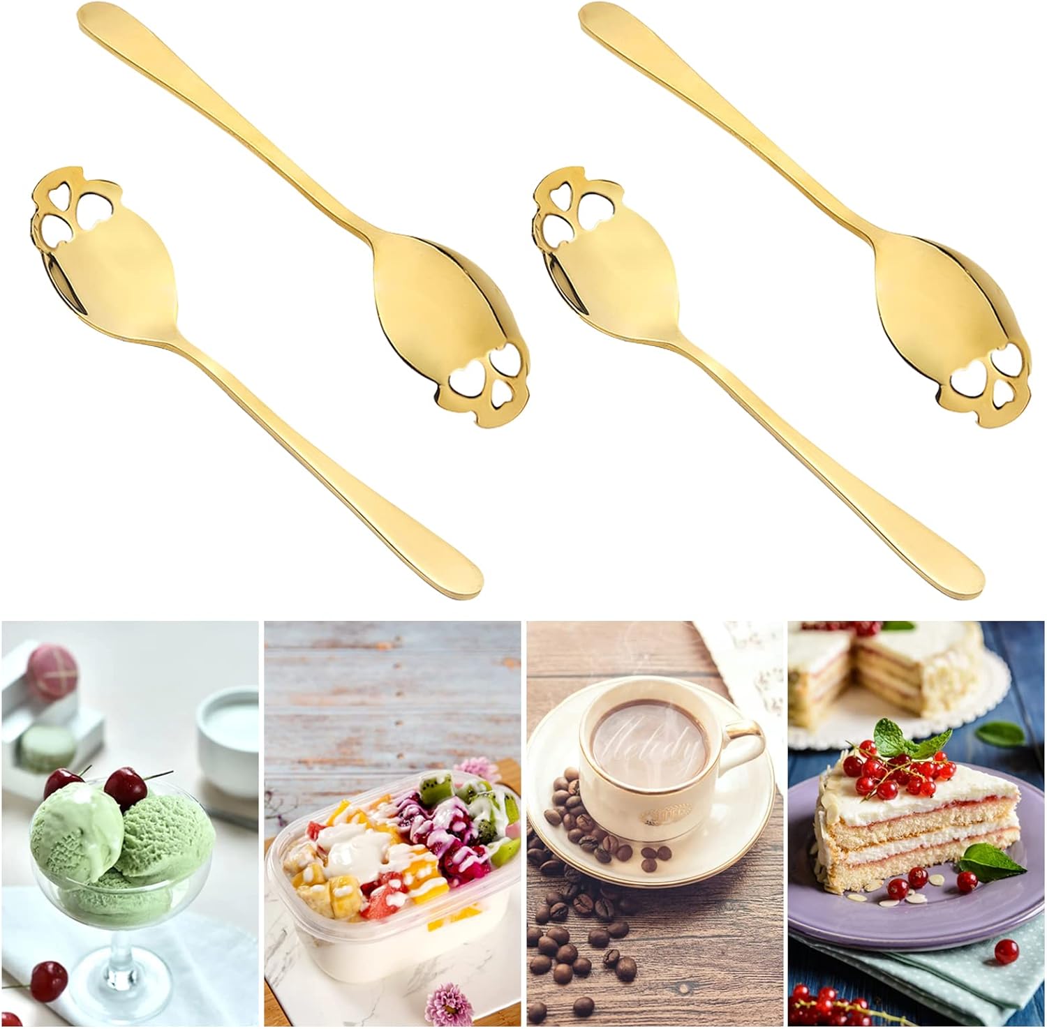 SKULL, Set of 8 GOLD Spoons ✨ Stirring Spoons for Coffee & Tea | 304 Stainless Steel | Brand New Bargain! - Zeta Store