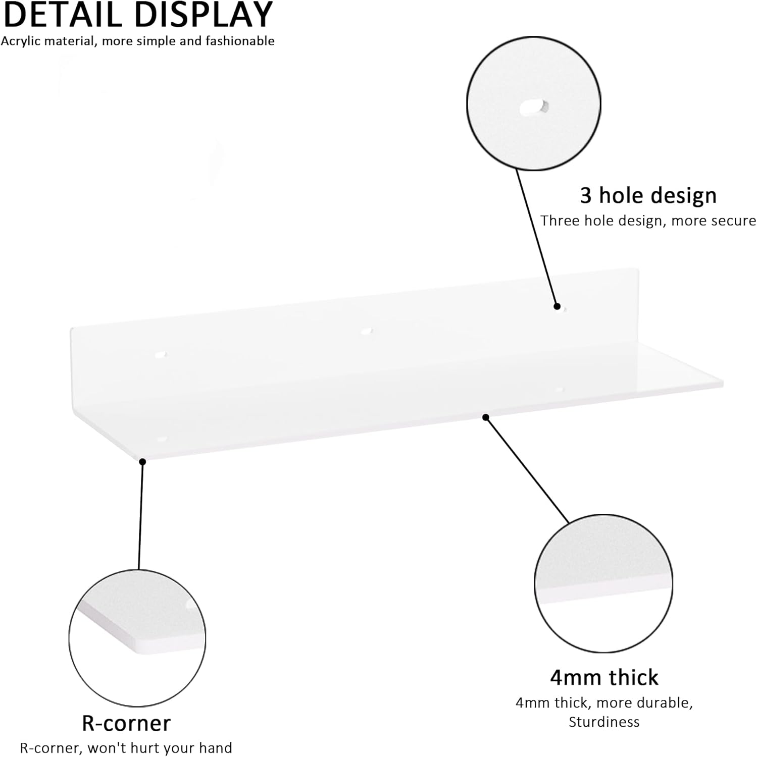 Sezanrpt 2-Pack 20-Inch Wall Shelves | Modern Plexiglass Display for Decor, Books & Collectibles | Complete Mounting Kit Included | Space-Saving Bargain!