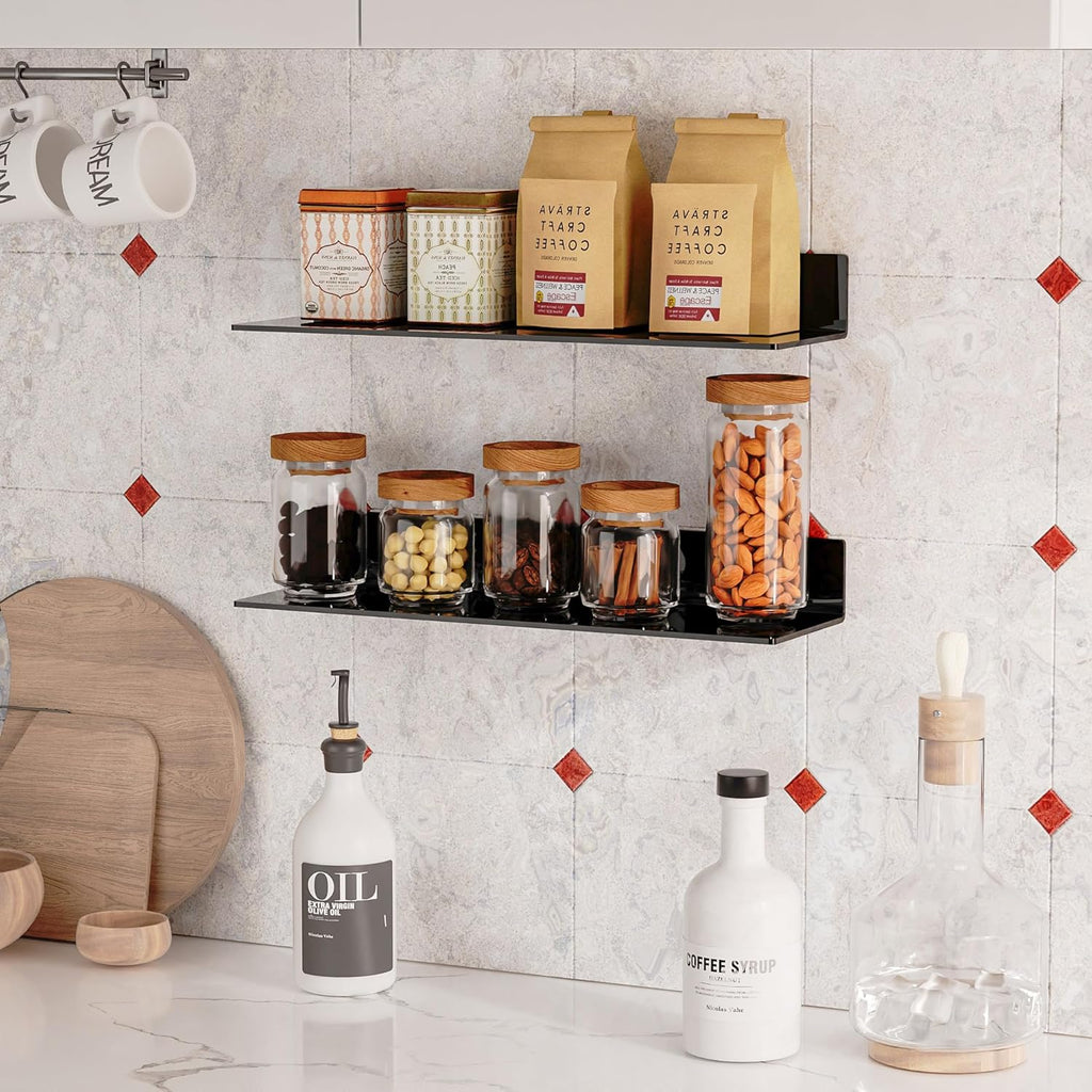 Sezanrpt 2-Pack 20-Inch Wall Shelves | Modern Plexiglass Display for Decor, Books & Collectibles | Complete Mounting Kit Included | Space-Saving Bargain!