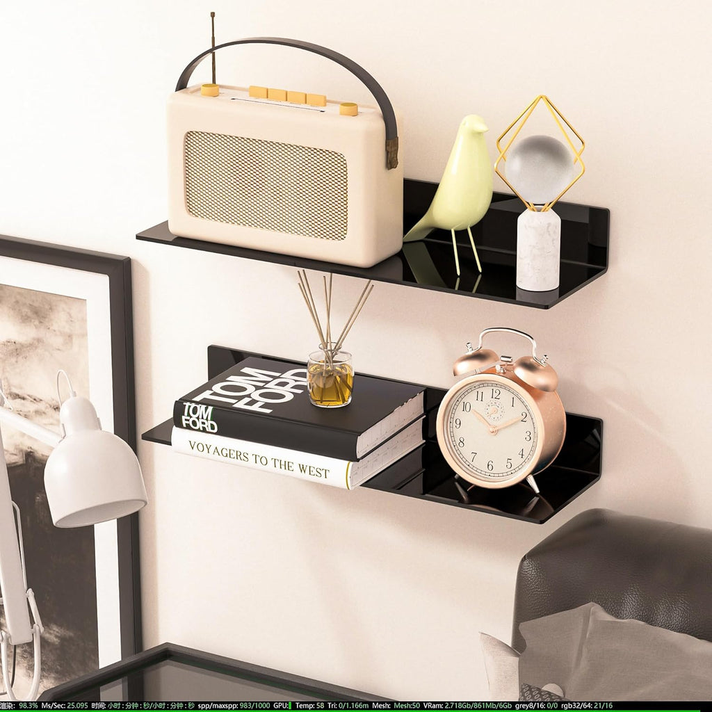 Sezanrpt 2-Pack 20-Inch Wall Shelves | Modern Plexiglass Display for Decor, Books & Collectibles | Complete Mounting Kit Included | Space-Saving Bargain!